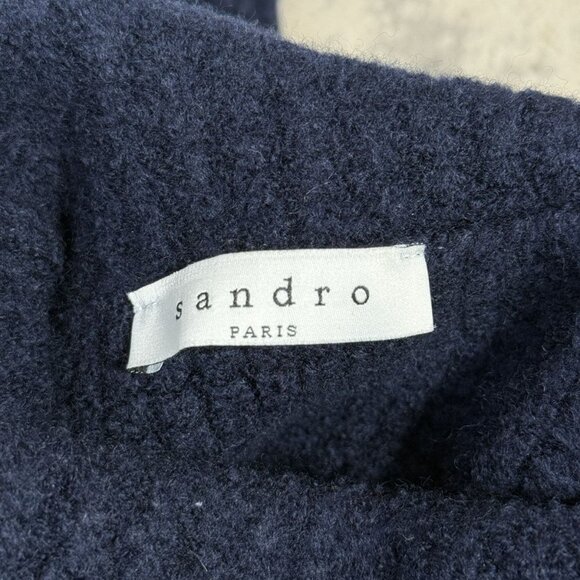 Sandro Oversized Neck Navy Wool Sweater - Picture 3 of 6